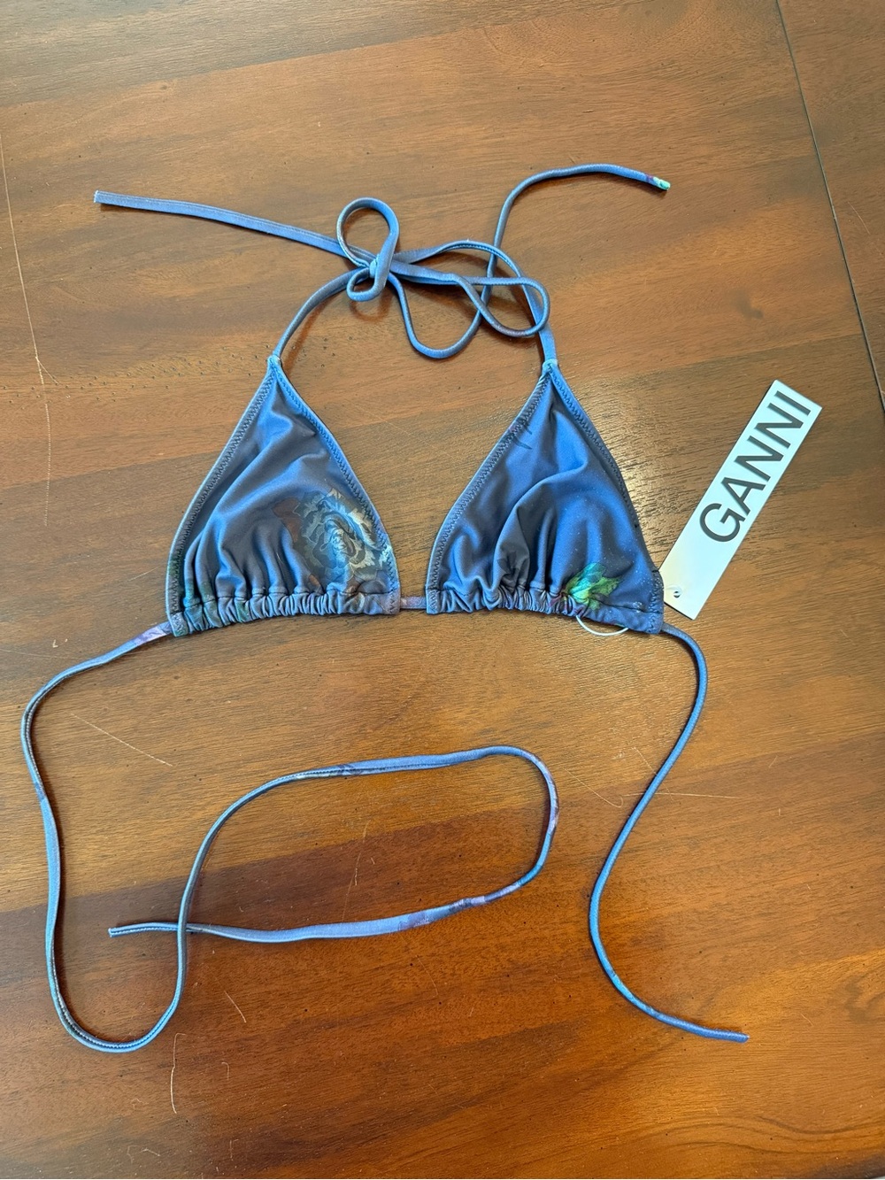 Ganni Blue Triangle String Bikini Top - Blue
